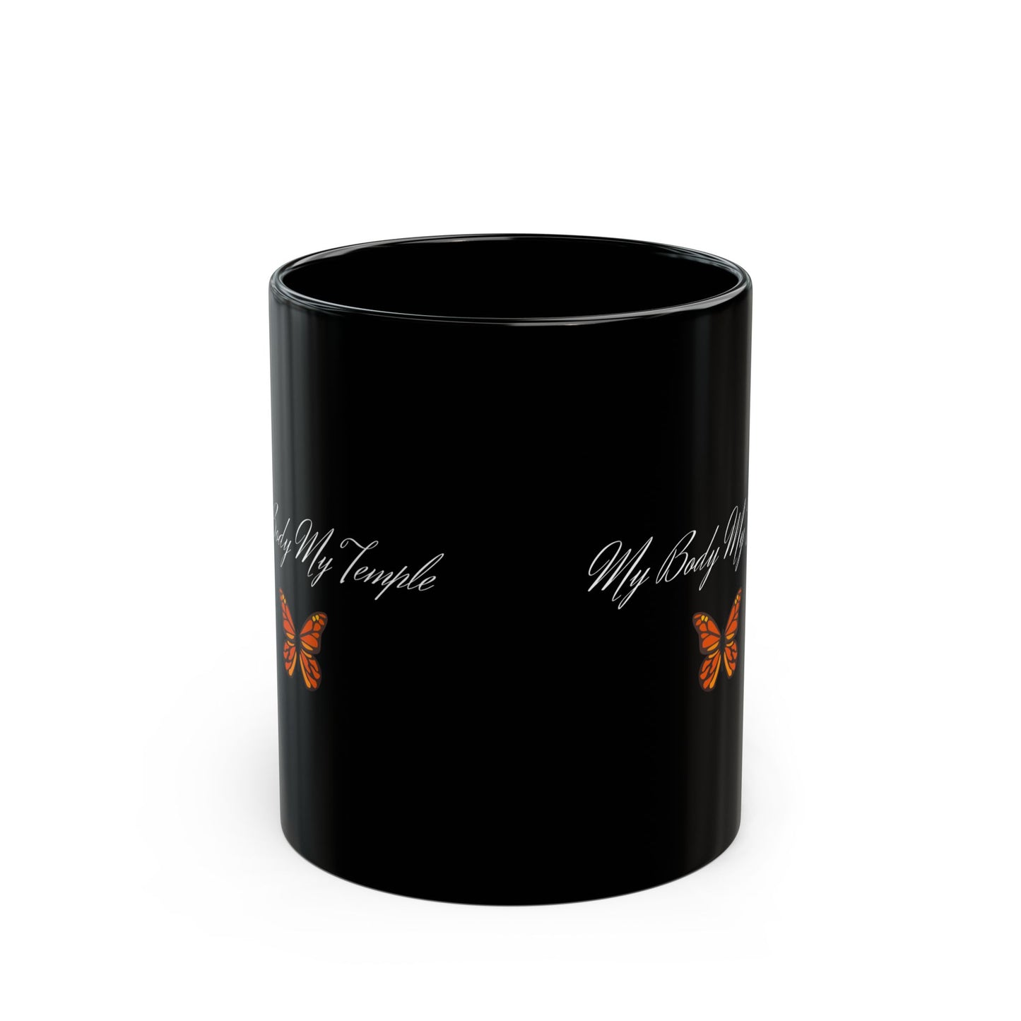 Inspirational Black Mug - "My Body My Temple" with Butterfly Design