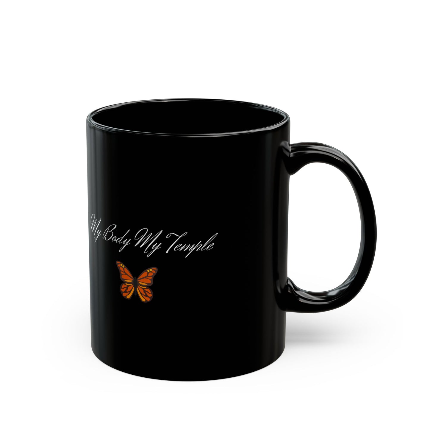 Inspirational Black Mug - "My Body My Temple" with Butterfly Design