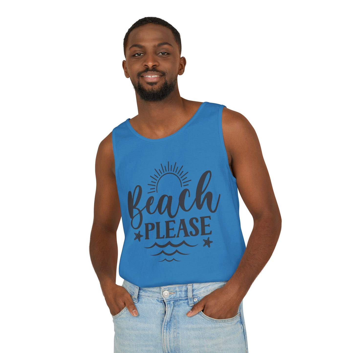 "Beach Please" Unisex Garment-Dyed Tank Top