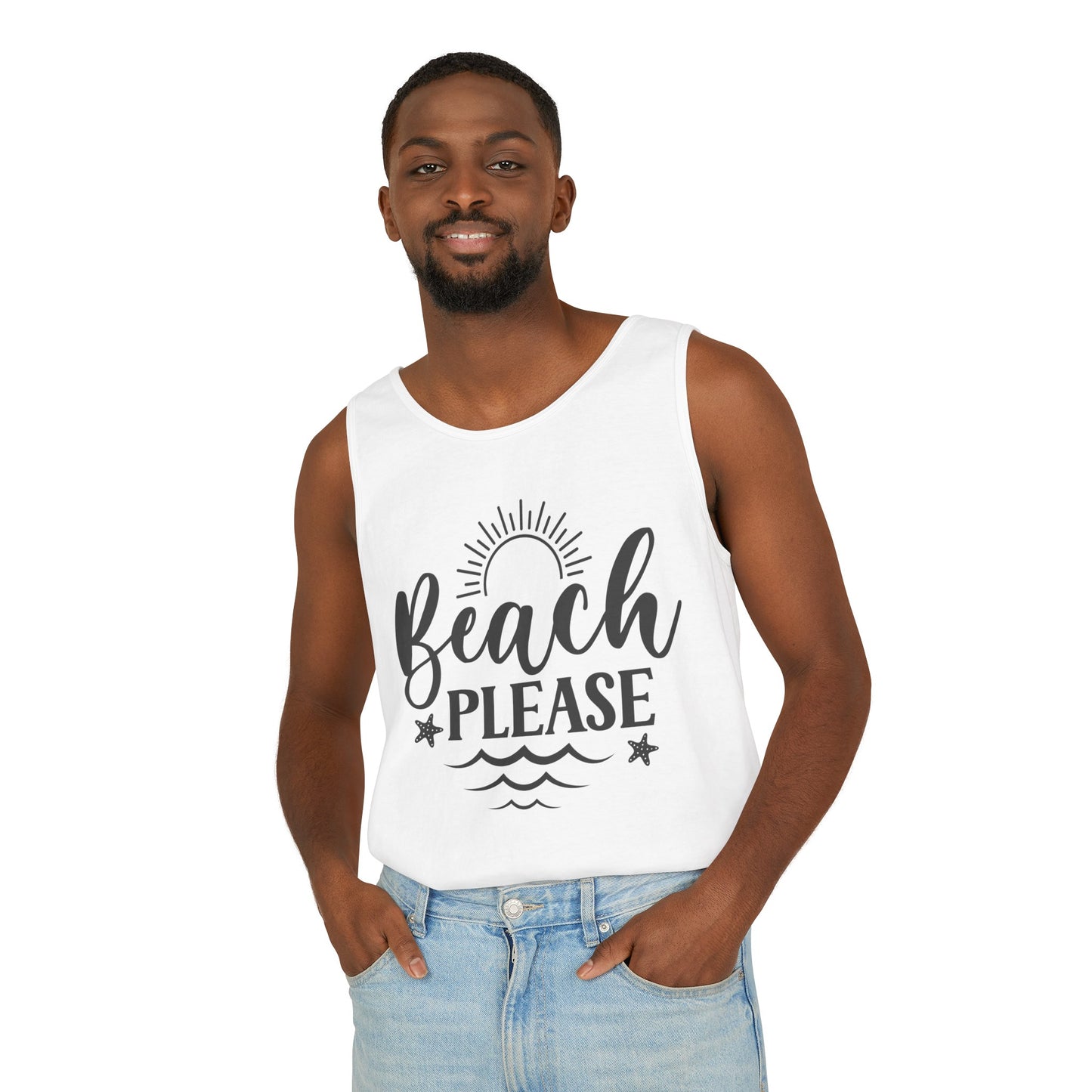 "Beach Please" Unisex Garment-Dyed Tank Top