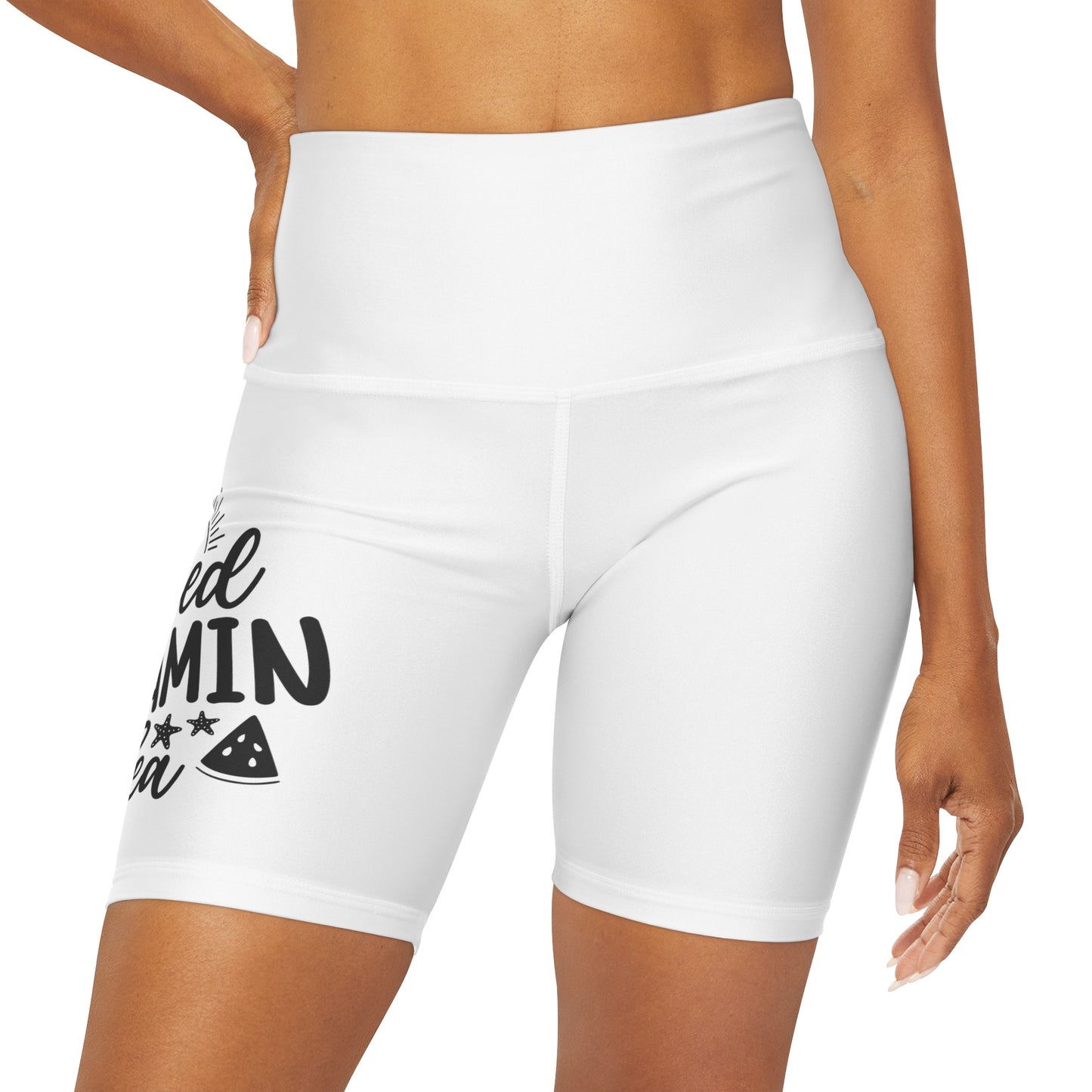 "I Need Vitamin Sea" High Waisted Yoga Shorts (AOP)