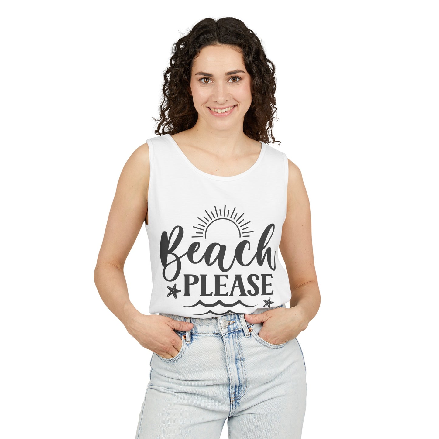 "Beach Please" Unisex Garment-Dyed Tank Top