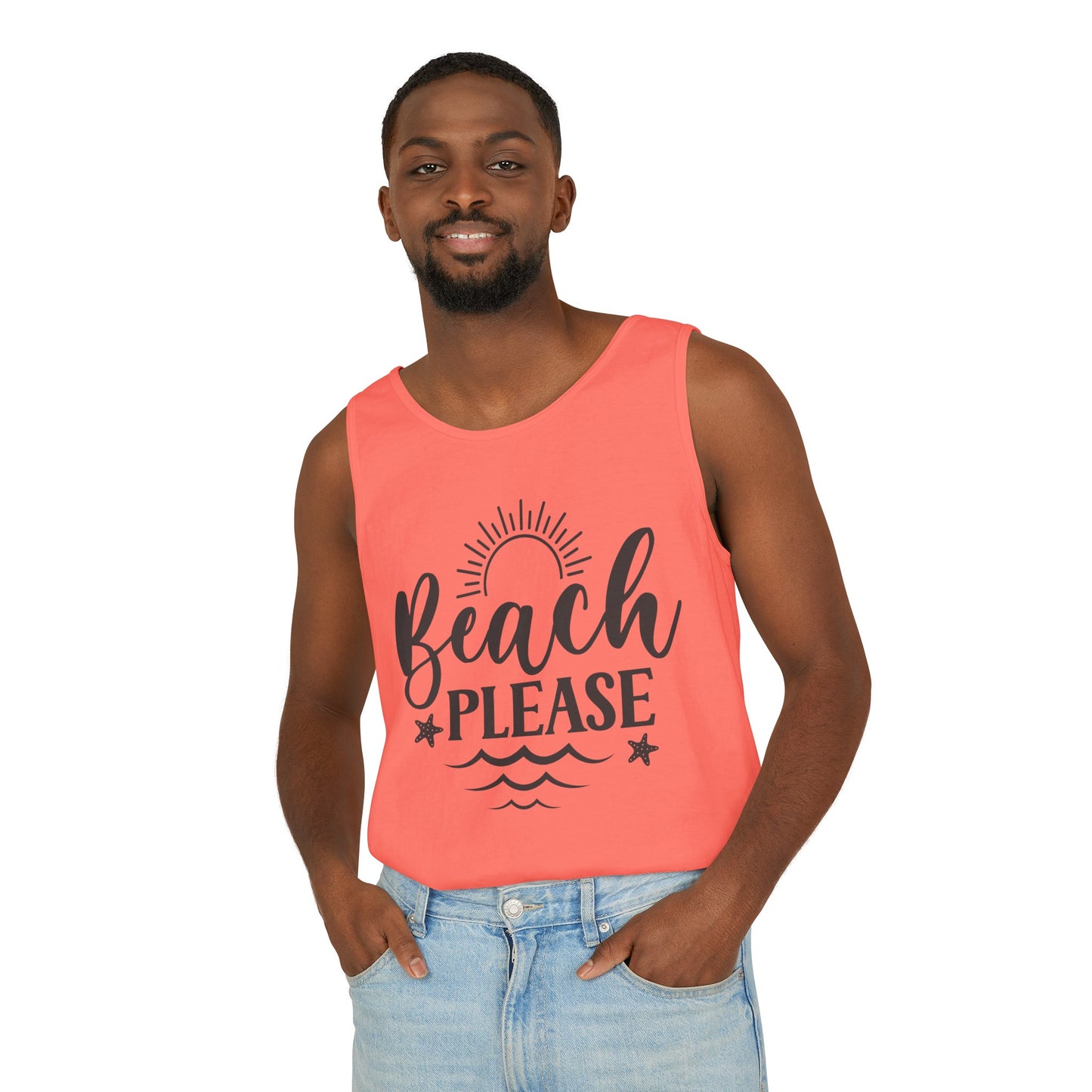 "Beach Please" Unisex Garment-Dyed Tank Top