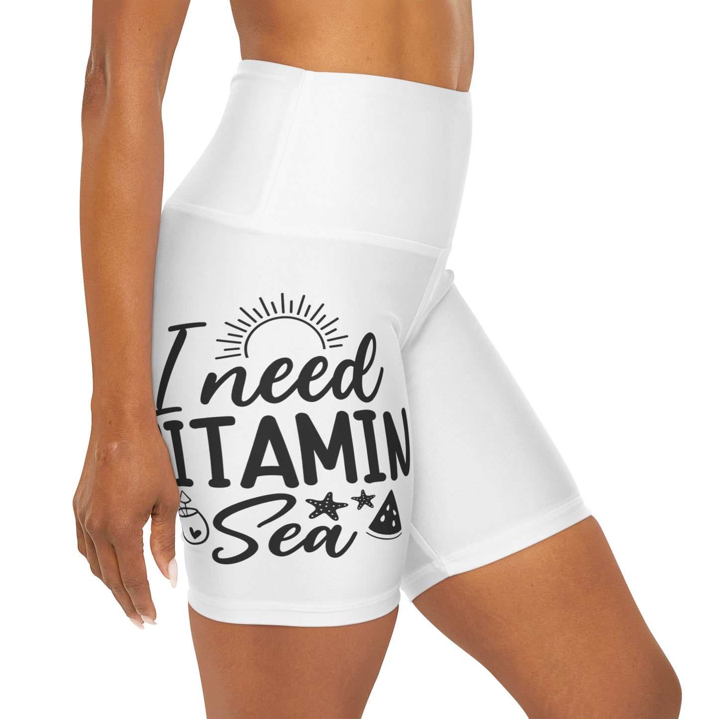 "I Need Vitamin Sea" High Waisted Yoga Shorts (AOP)