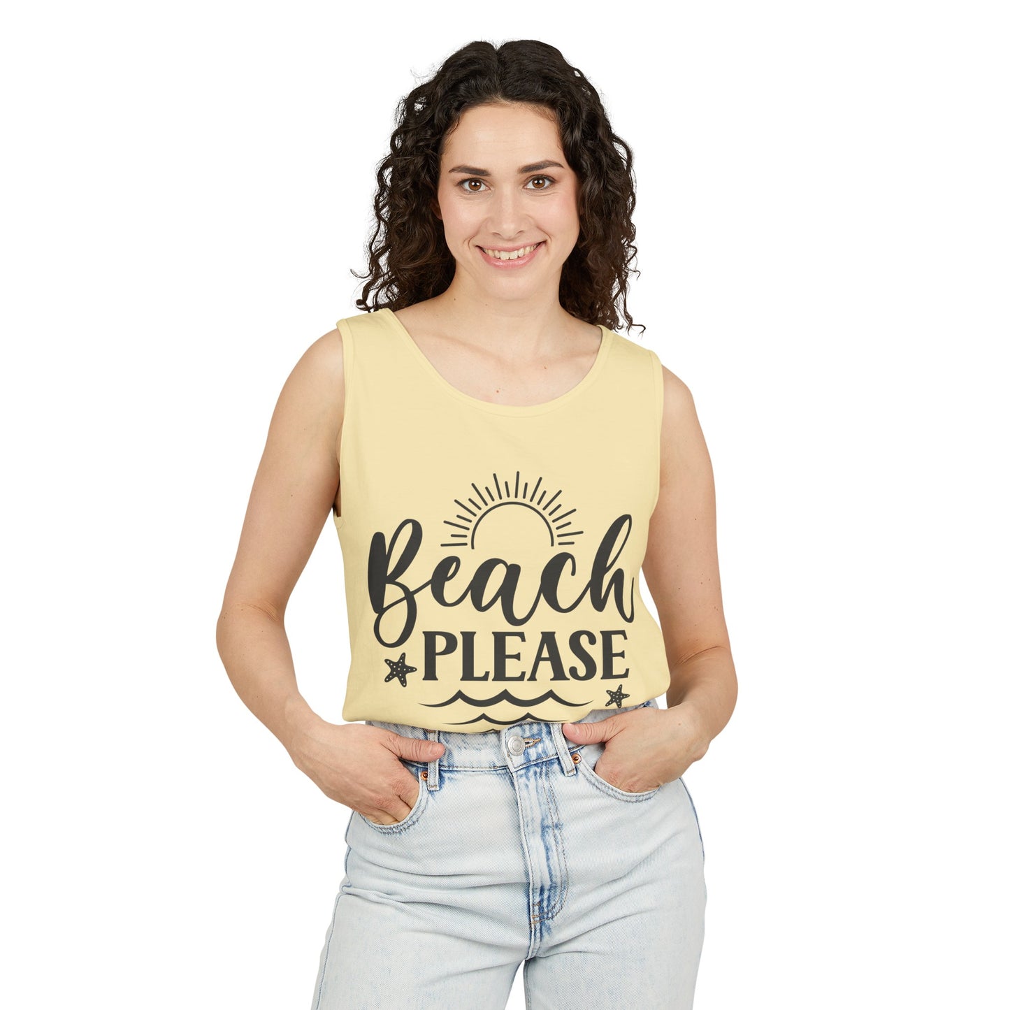 "Beach Please" Unisex Garment-Dyed Tank Top