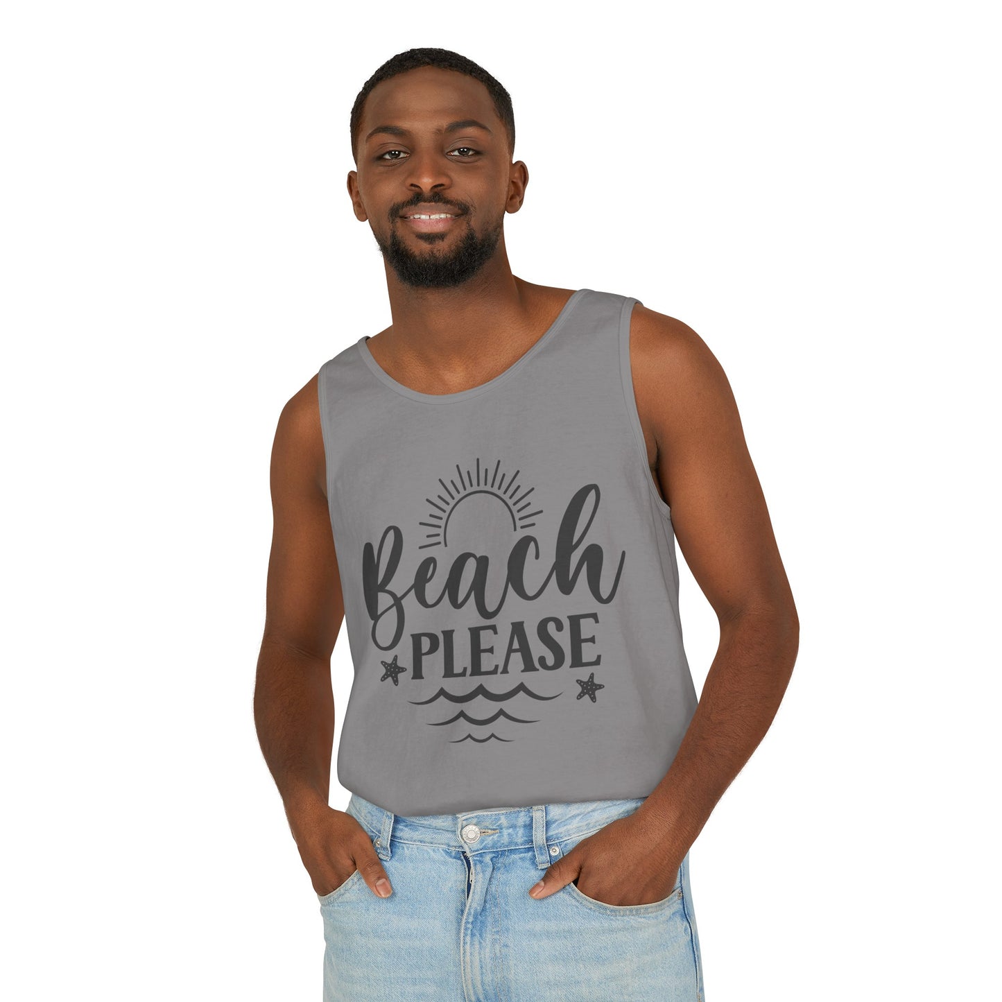 "Beach Please" Unisex Garment-Dyed Tank Top