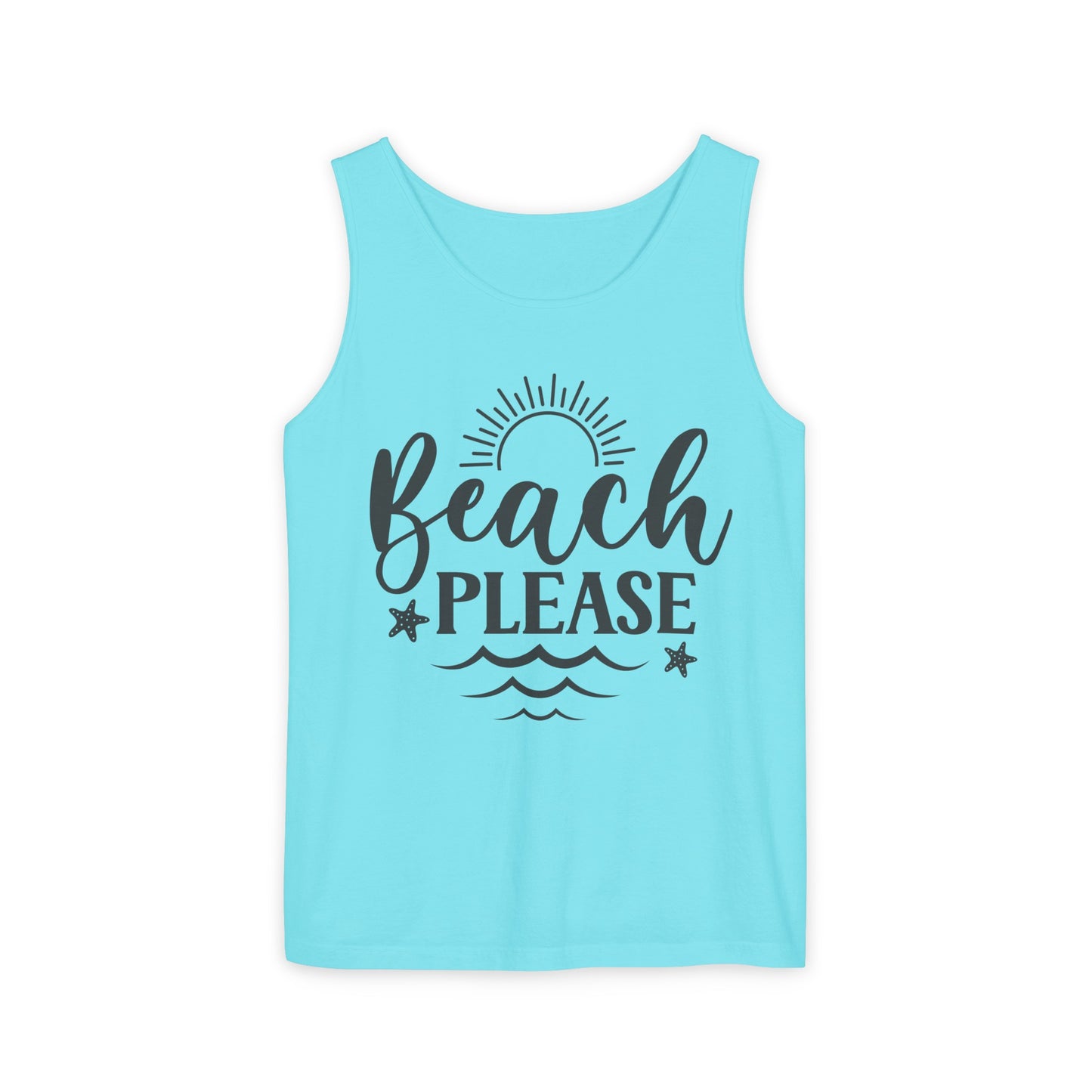 "Beach Please" Unisex Garment-Dyed Tank Top