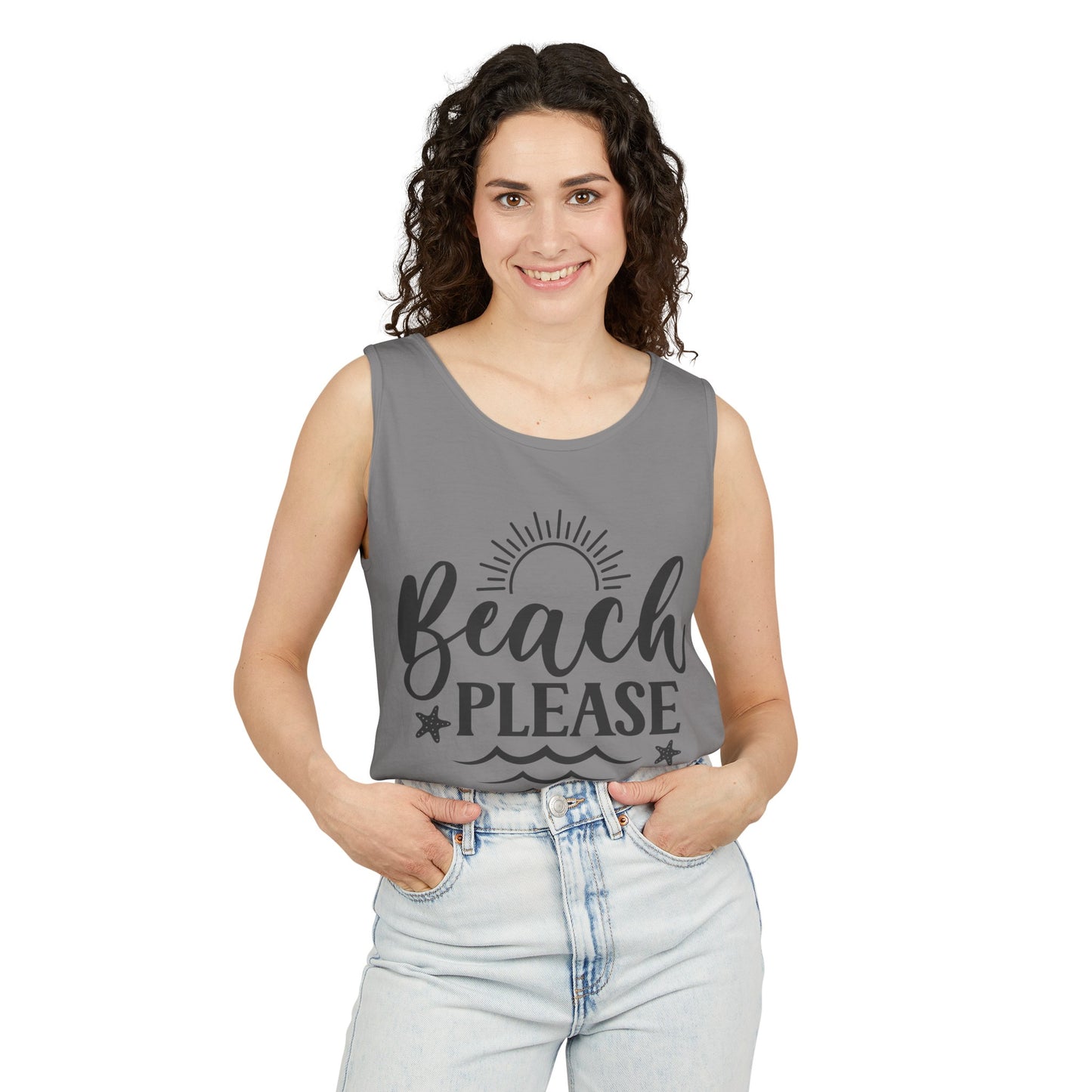 "Beach Please" Unisex Garment-Dyed Tank Top