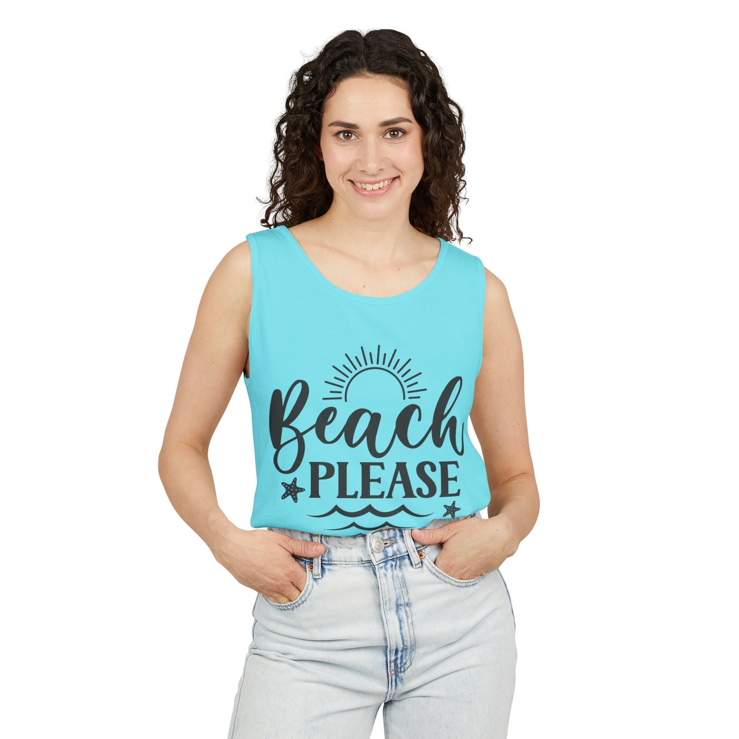 "Beach Please" Unisex Garment-Dyed Tank Top