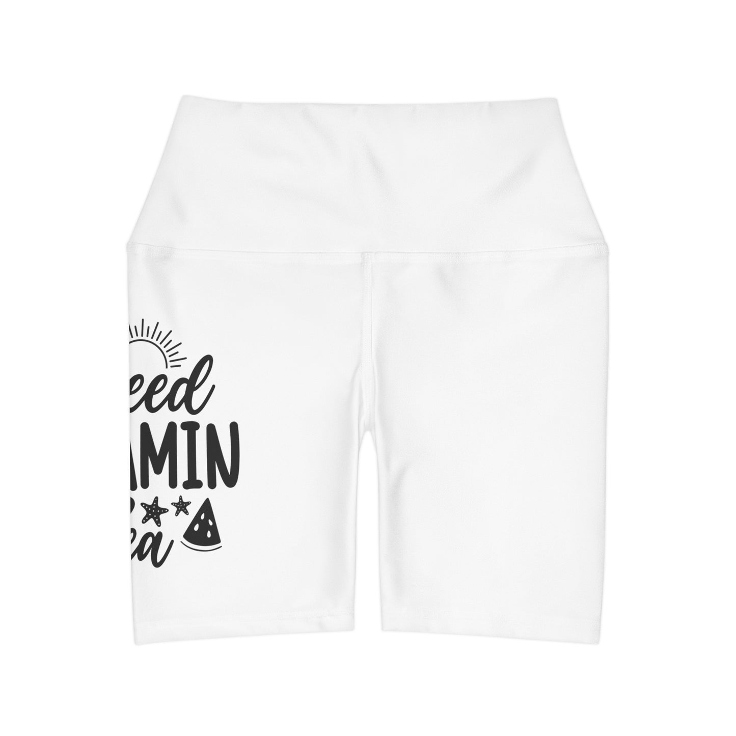 "I Need Vitamin Sea" High Waisted Yoga Shorts (AOP)