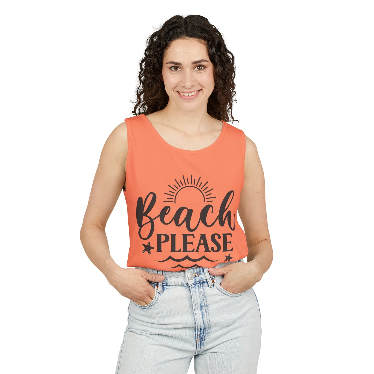 "Beach Please" Unisex Garment-Dyed Tank Top