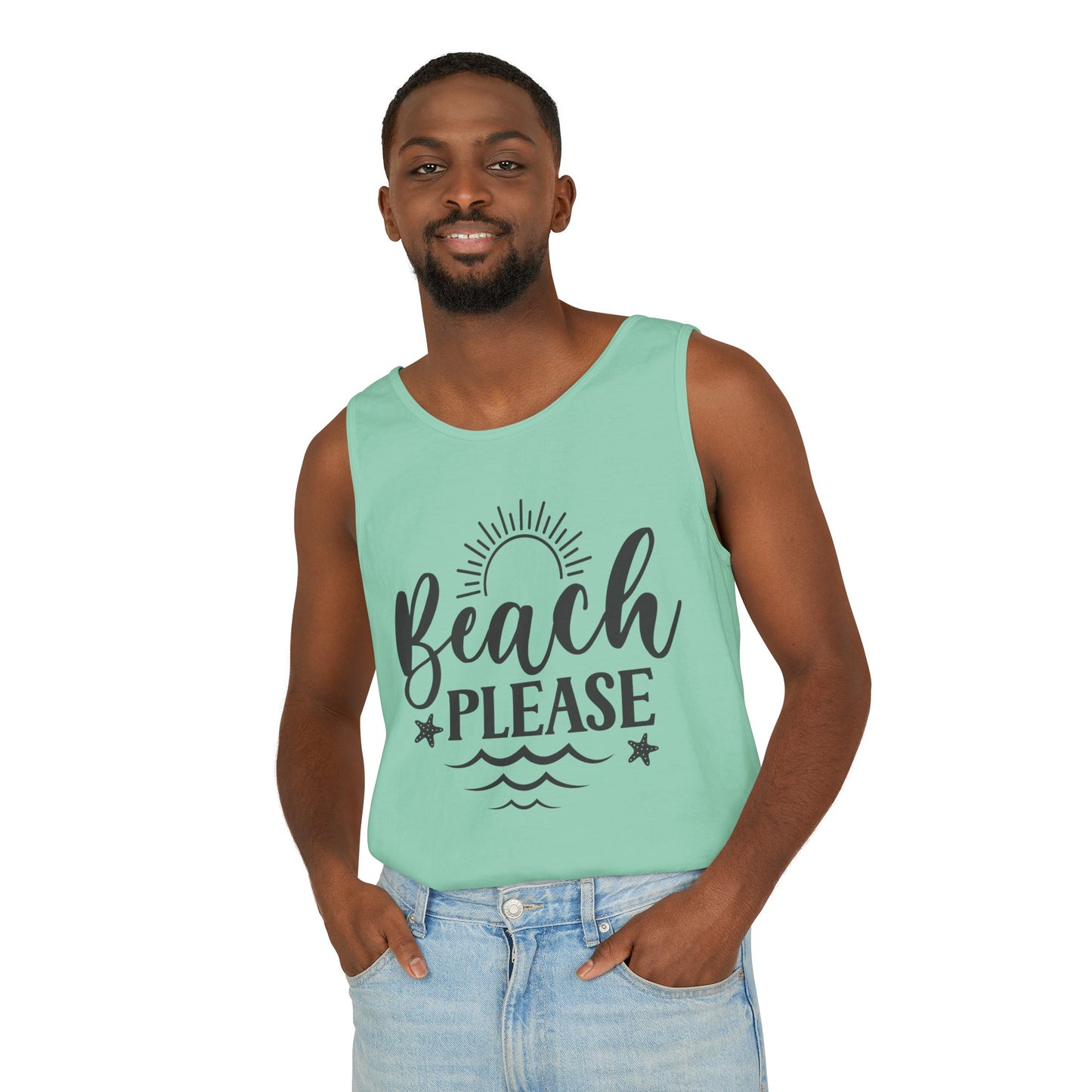 "Beach Please" Unisex Garment-Dyed Tank Top