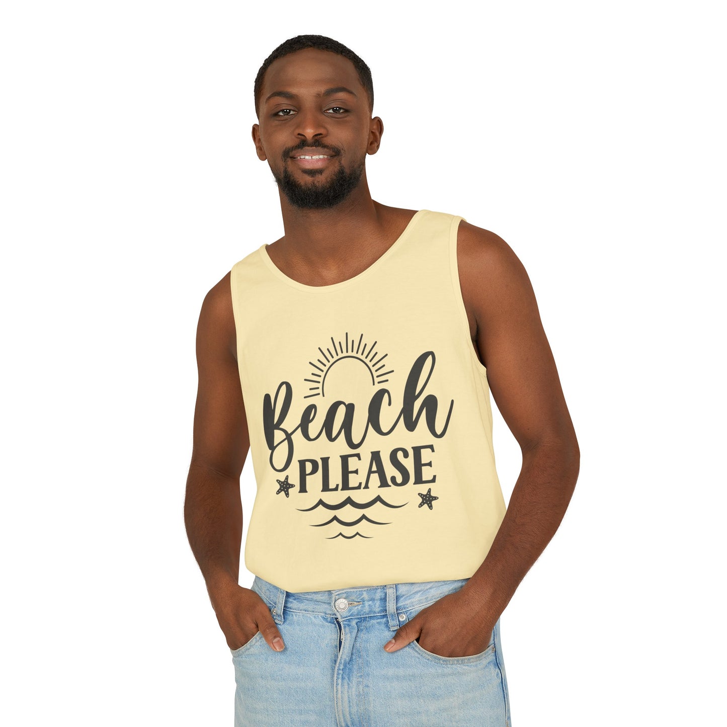 "Beach Please" Unisex Garment-Dyed Tank Top