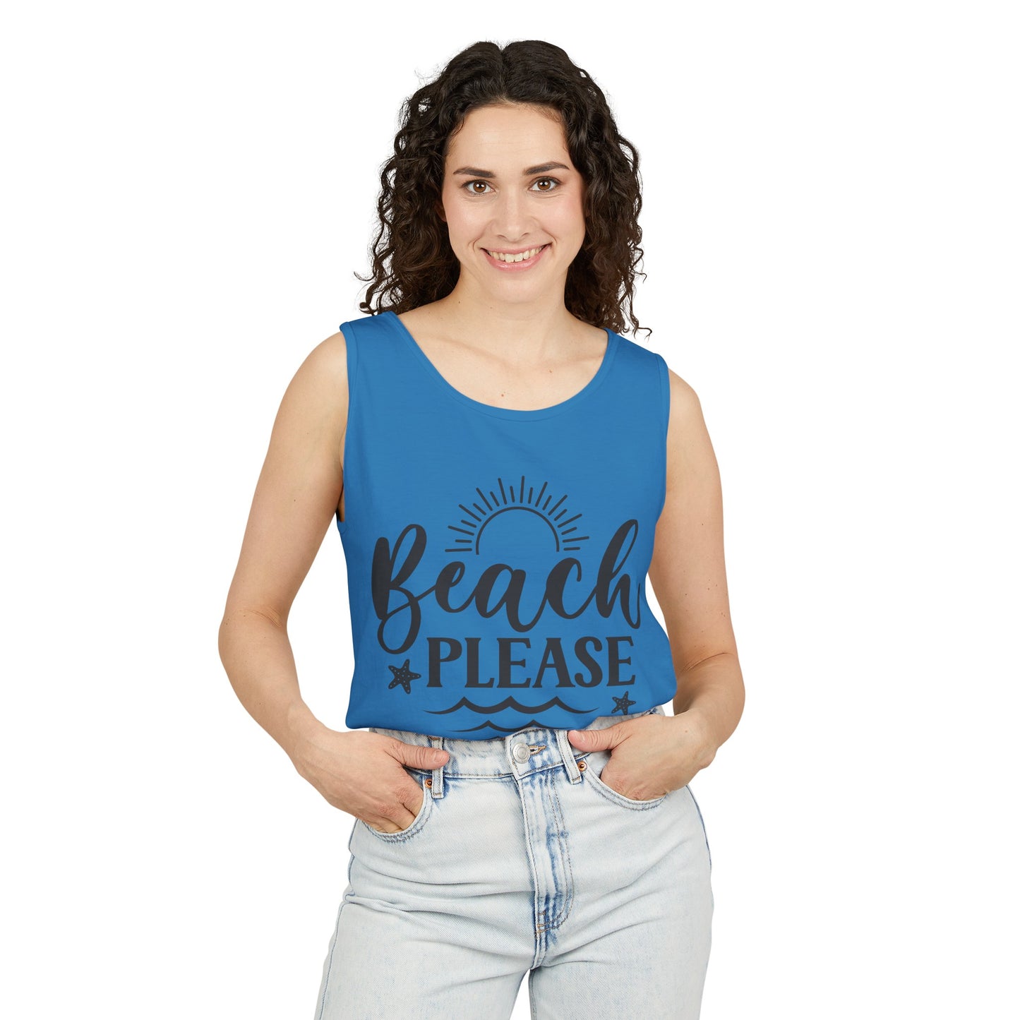 "Beach Please" Unisex Garment-Dyed Tank Top