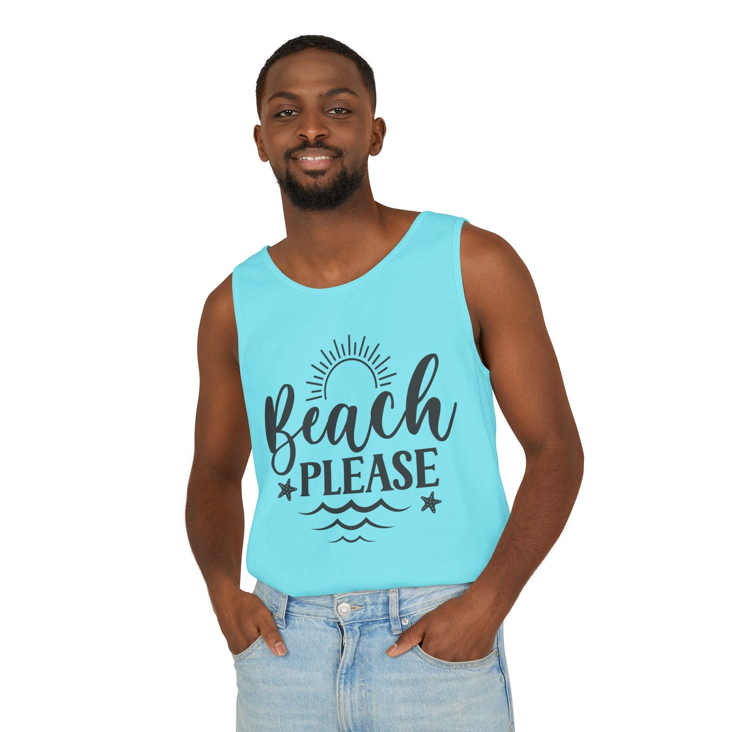 "Beach Please" Unisex Garment-Dyed Tank Top