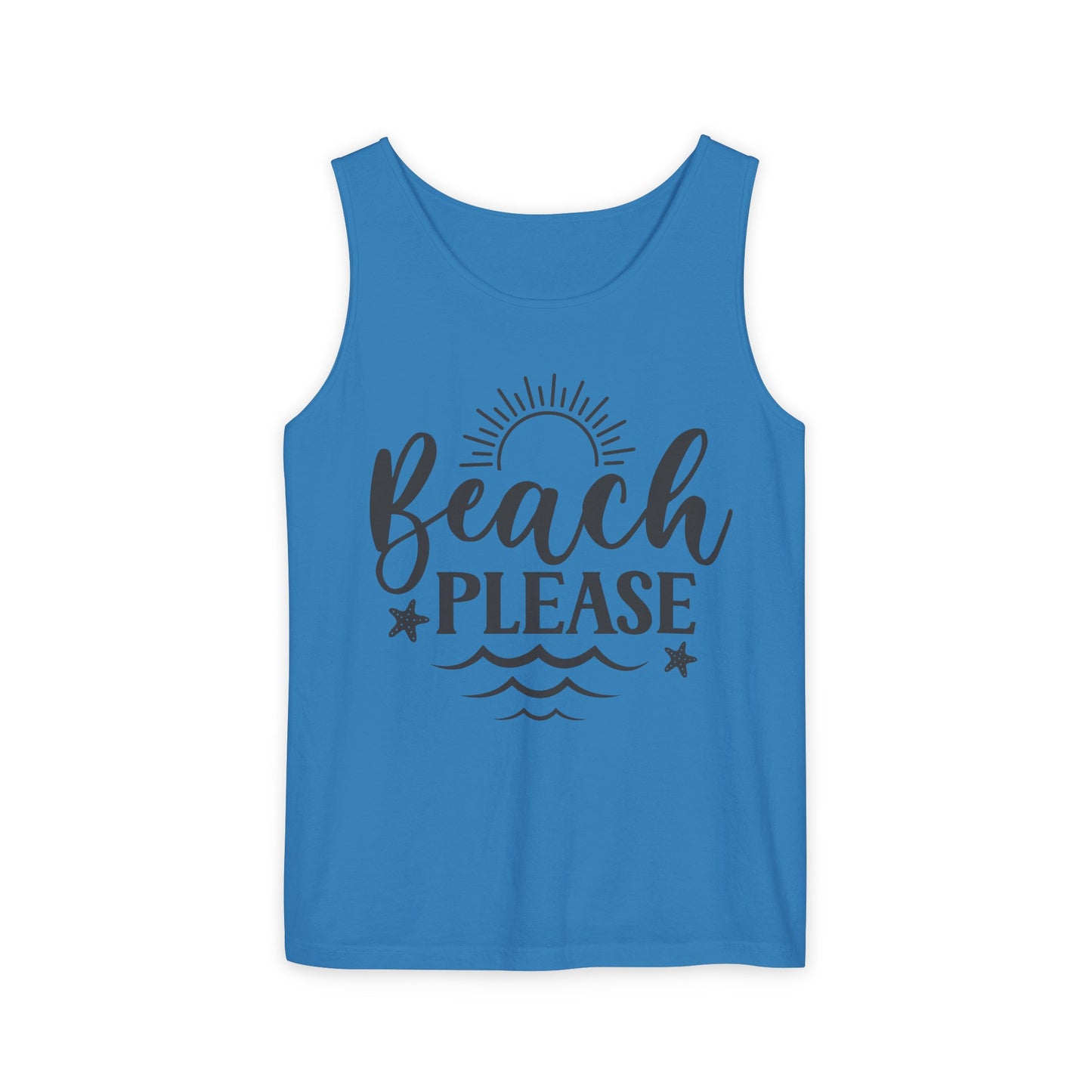 "Beach Please" Unisex Garment-Dyed Tank Top