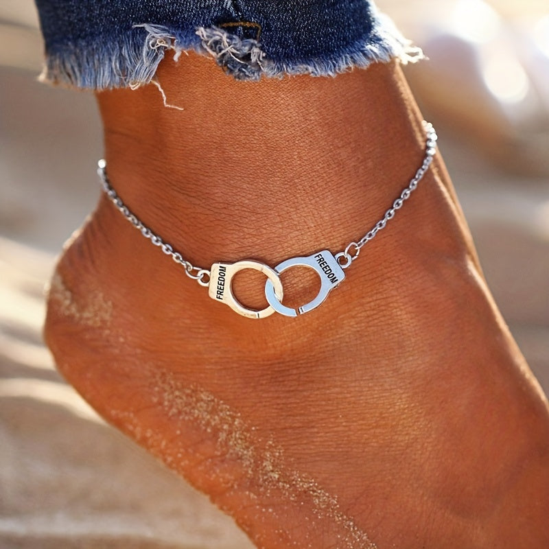 Women’s Silver Single Layer Vintage Style Handcuff Anklet